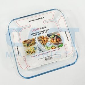 ASADERA CUADRADA 18L 245X219X51MM C ASAS VIDRIO Art. CTVIDRIO