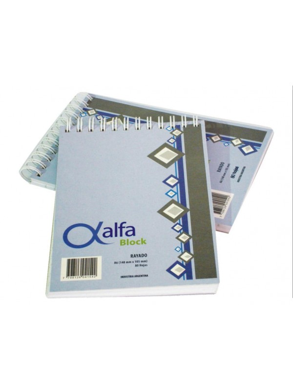 BLOCK CON ESPIRAL ALFA ESQUELA A5 x80 HOJAS RAYADOS Art. ML353030