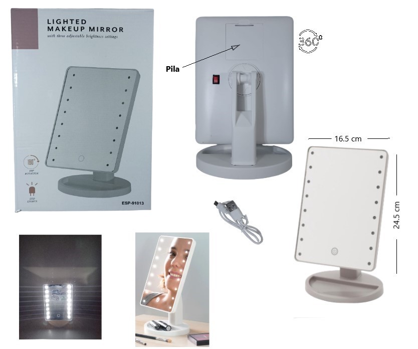 ESP91046 ESPEJO LED LUZ FRIA A PILA Y USB Art. ITESP91013