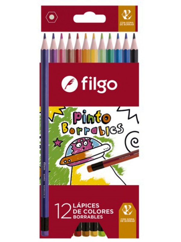 LAPICES DE COLORES FILGO BORRABLE x12 LARGO Art. ML455039
