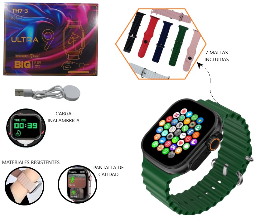 TH8 RELOJ SMART ULTRA 9 BIG C7 MALLAS Art. ITTH73
