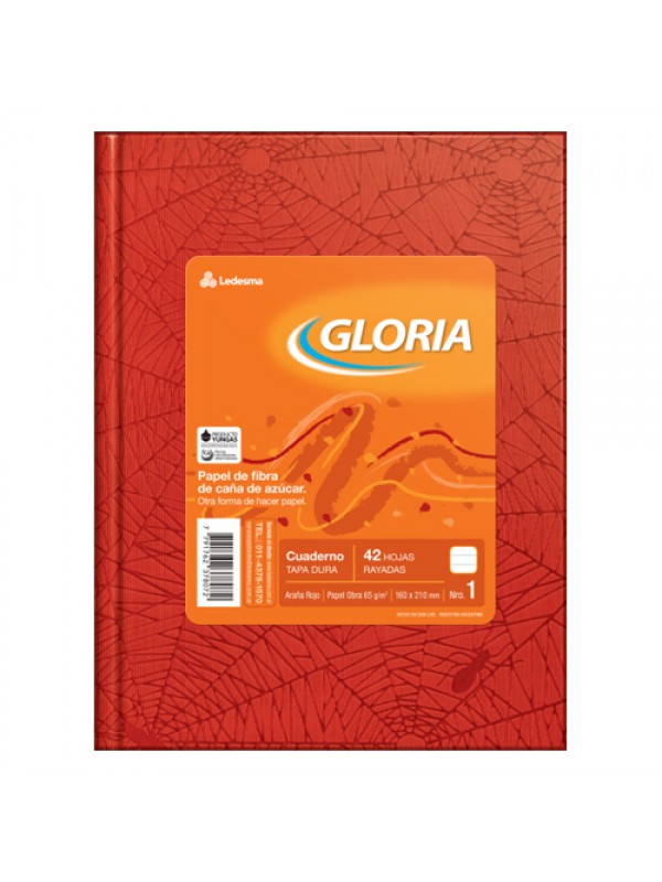 [ML363025] CUADERNO TAPA DURA FORRADO GLORIA x84 HOJAS ROJO