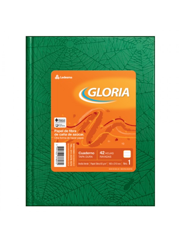 [ML363022] CUADERNO TAPA DURA FORRADO GLORIA x42 HOJAS VERDE