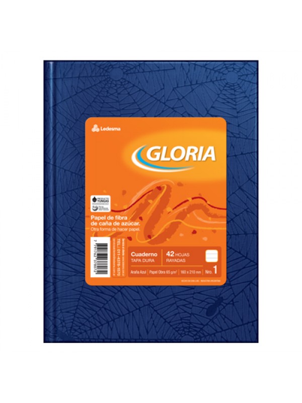 [ML363020] CUADERNO TAPA DURA FORRADO GLORIA x42 HOJAS AZUL