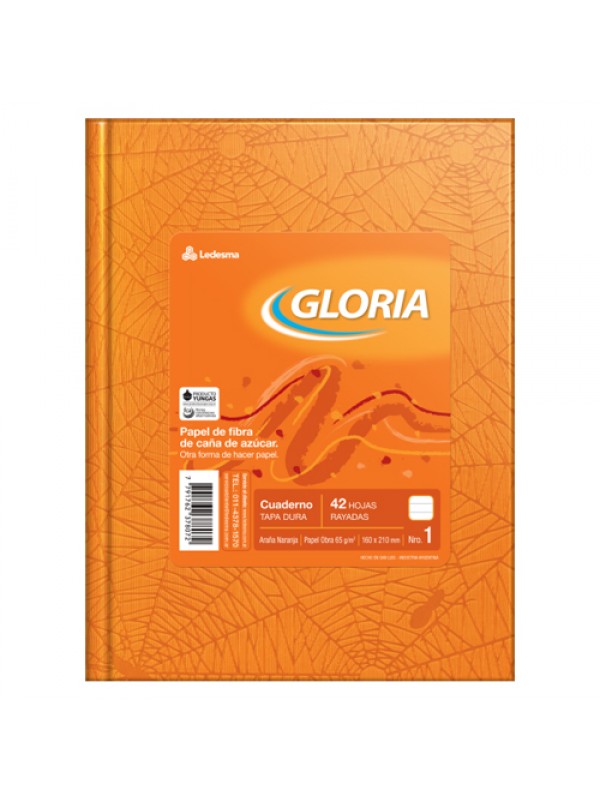 [ML363019] CUADERNO TAPA DURA FORRADO GLORIA x42 HOJAS NARANJA