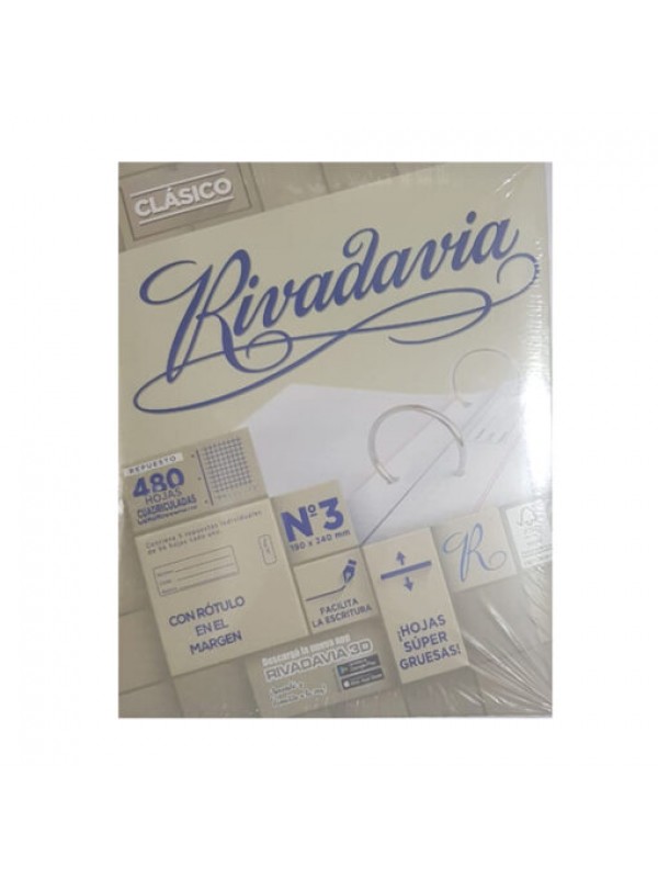 [ML362039] REPUESTO RIVADAVIA x480 HOJAS SIN BANDA CUADRICULADO