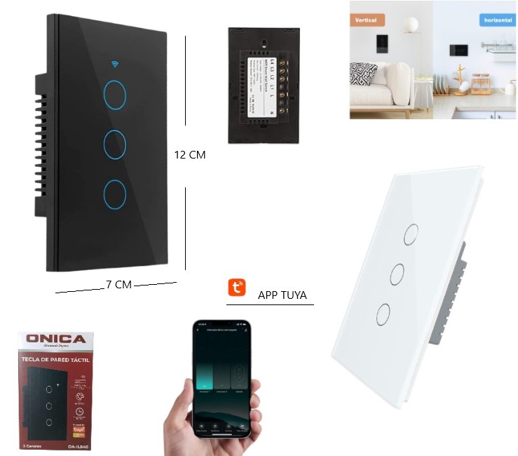 TECLA SMART WIFI TACTIL DE 3 CANALES 1000W
