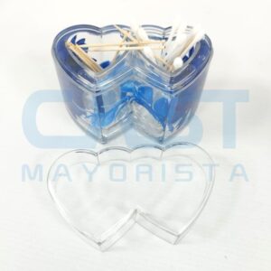 PORTA HISOPO DOBLE CORAZON FLOR ROSA
