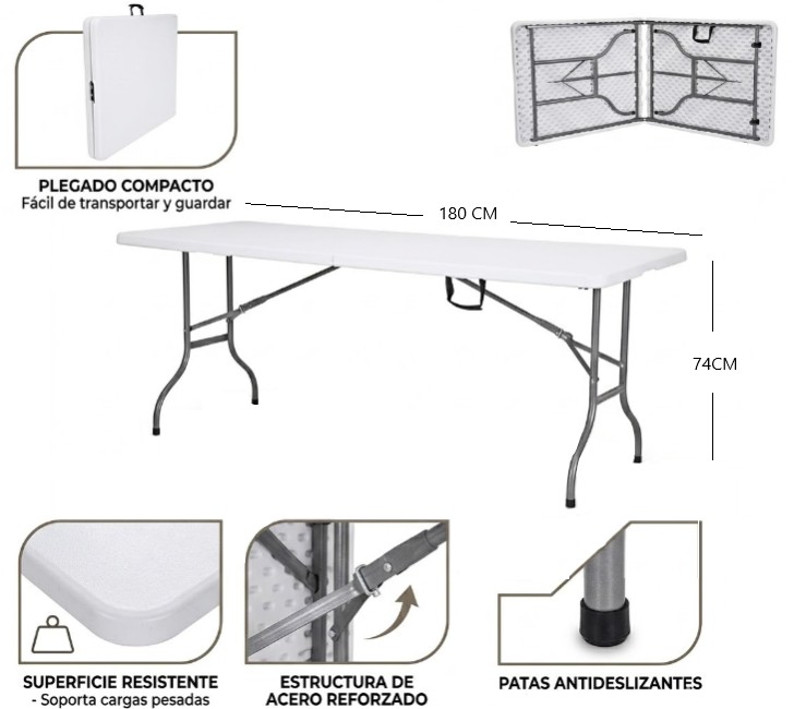 MESA DE CAMPING PLEGABLE BLANCA