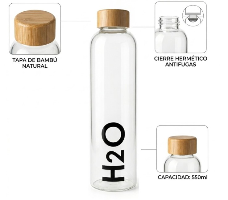 [PREITJS7054] BOTELLA DE VIDRIO H2O