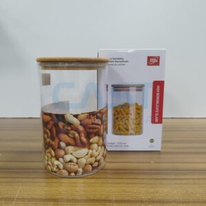 FRASCO VIDRIO 1L C/ TAPA MADERA EN CAJA