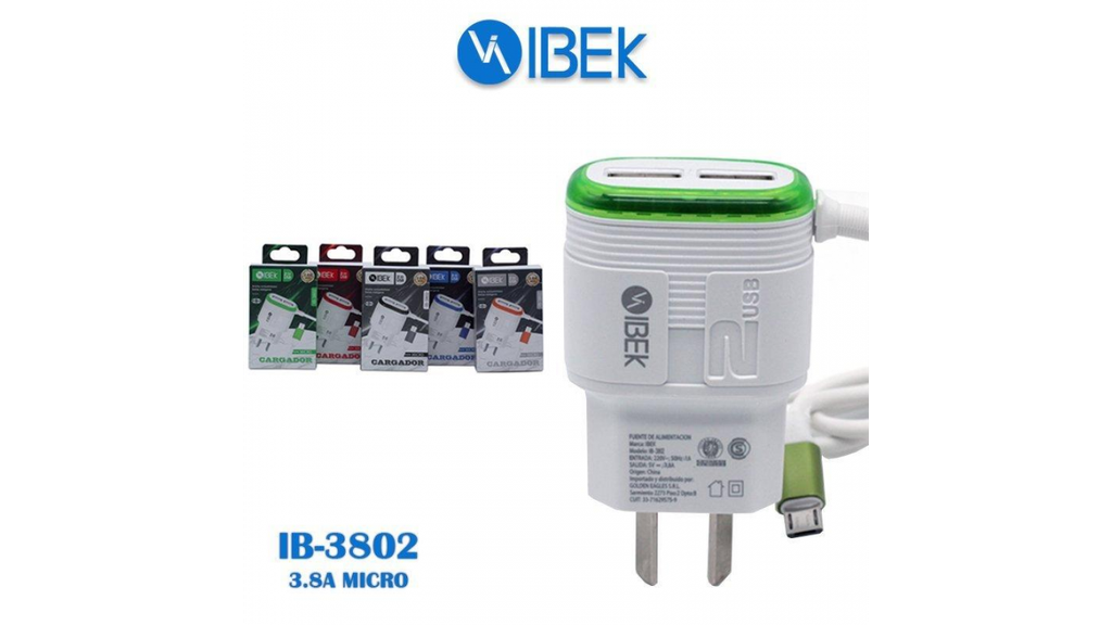 CARGADOR IBEK V8 IB-3802 COLORES