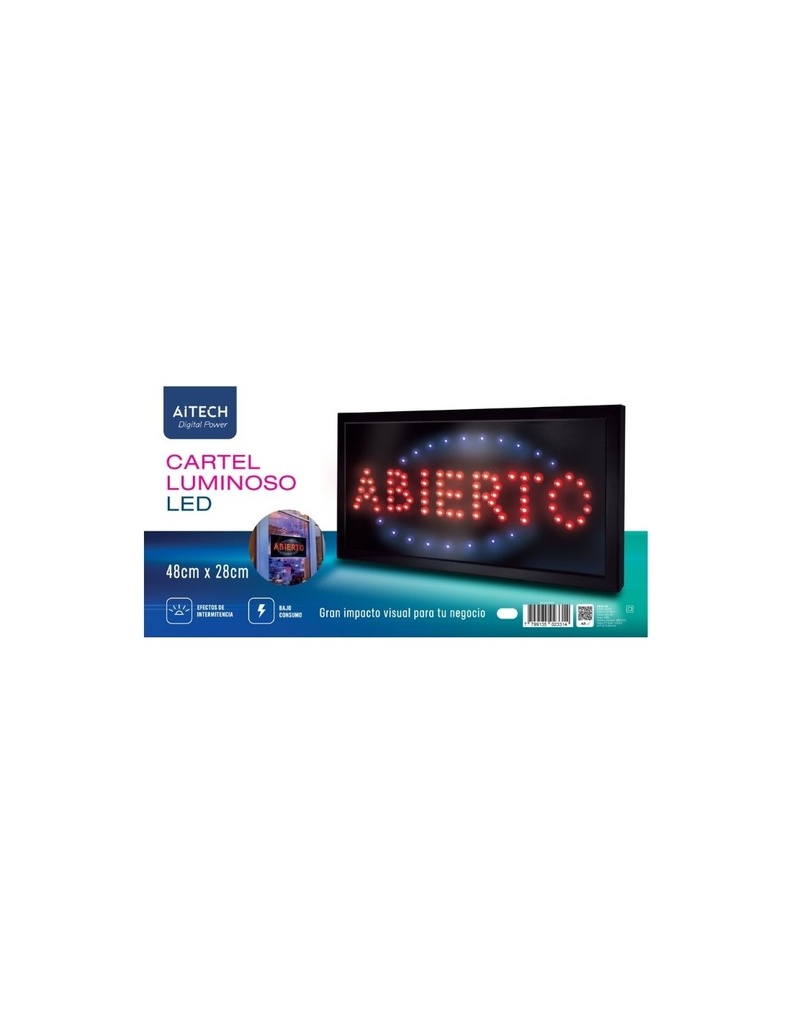 LETRERO ABIERTO LUZ LED 48X28CM