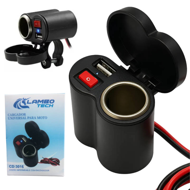 CARGADOR UNIVERSAL PARA MOTO CON ENCENDEDOR 2.1A