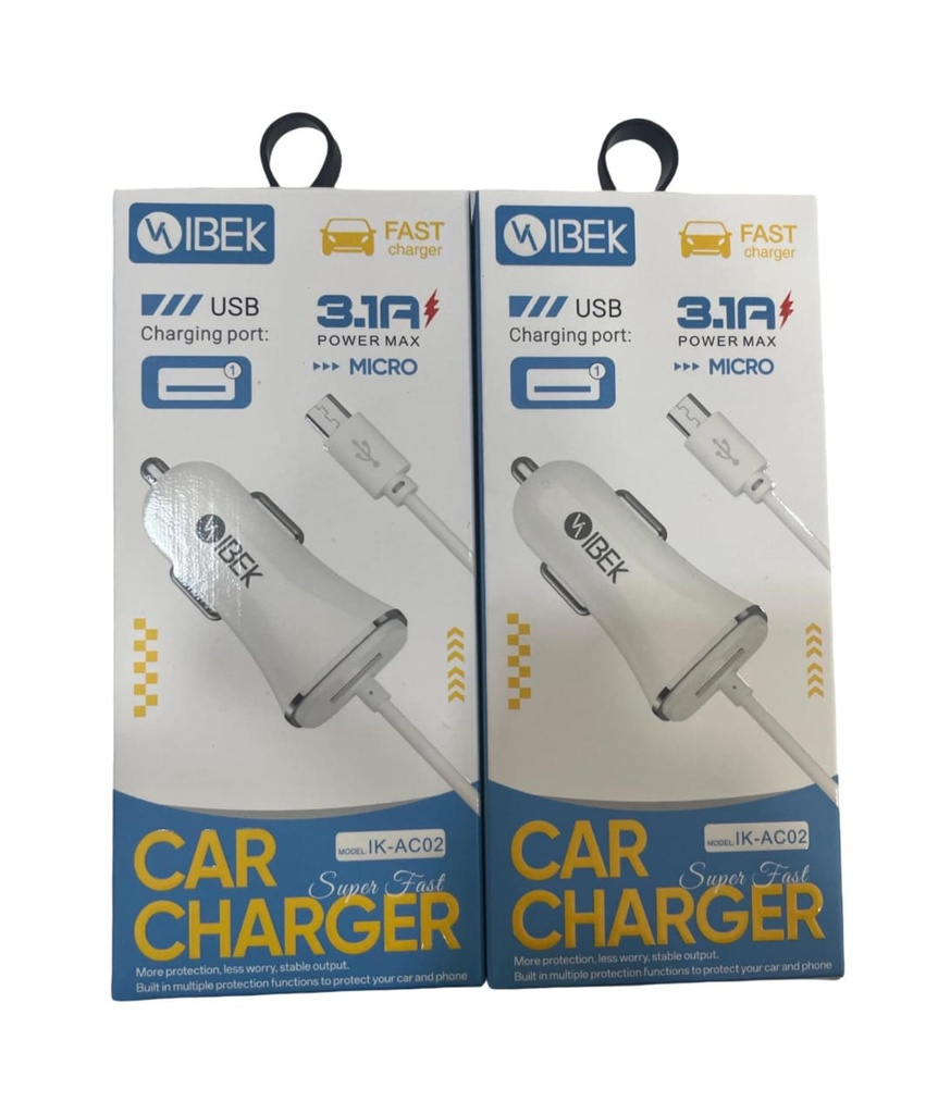 CARGADOR PARA AUTO V8 IBEK 3.1A