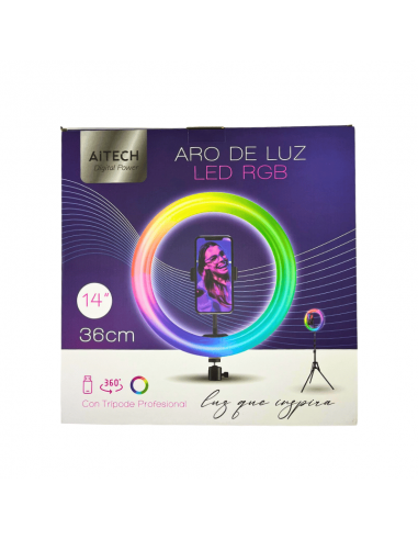 ARO DE LUZ CON TRIPODE 36CM RGB 360