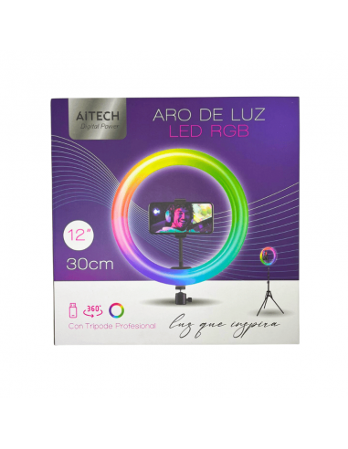 ARO DE LUZ CON TRIPODE 30CM RGB 360