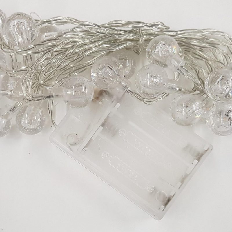 GUIRNALDA 20 LED – BOLITAS TRANSPARENTES (AA) X120U ZLE893