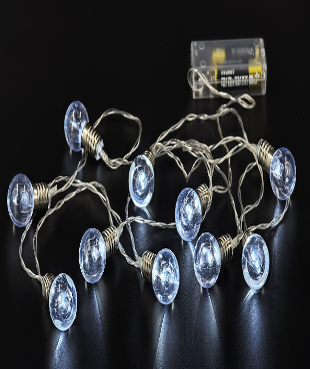GUIRNALDA 10 LEDS – BURBUJAS TRANSPARENTE CON CABEZAL METALICO