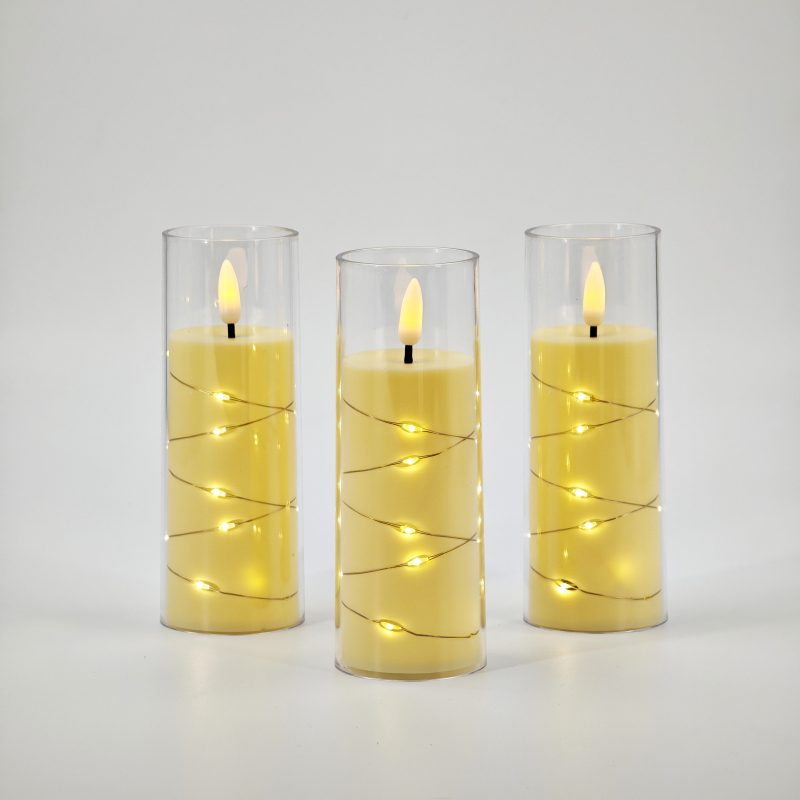 VELA CON LUZ EN VASO GRANDE CON ALAMBRE EN ESPIRAL X12