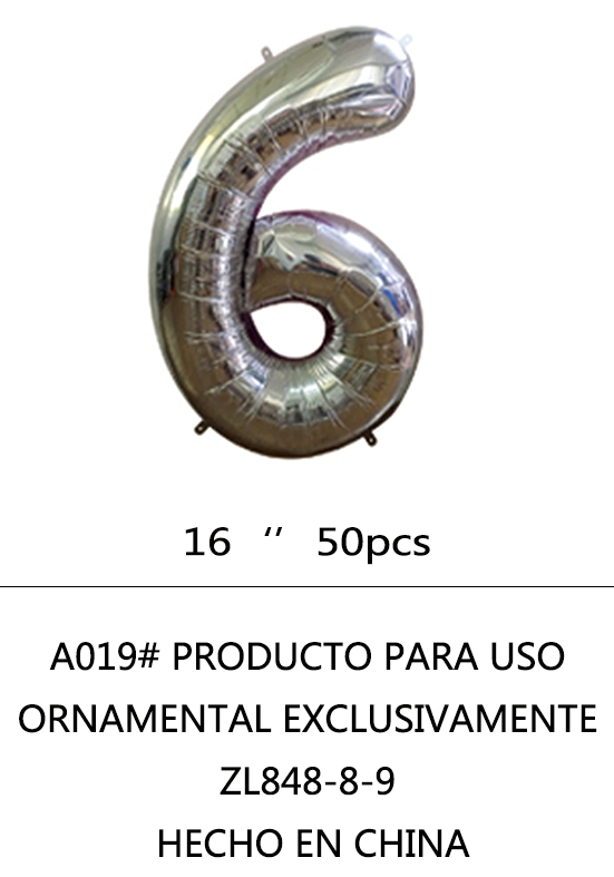 GLOBO NÚMERO PLATEADO 16″ X50U