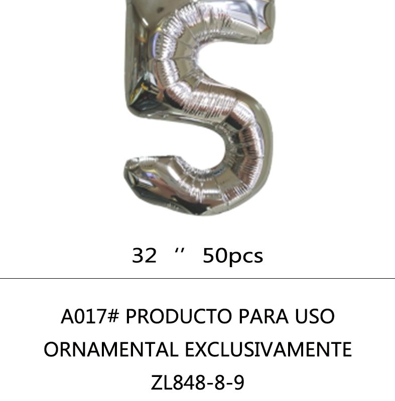 GLOBO NÚMERO PLATEADO 32″ X50U