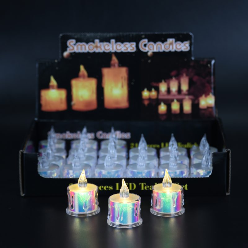 VELA PLASTICA CHICA CON BRILLO Y LUZ TRANSPARANTE X24