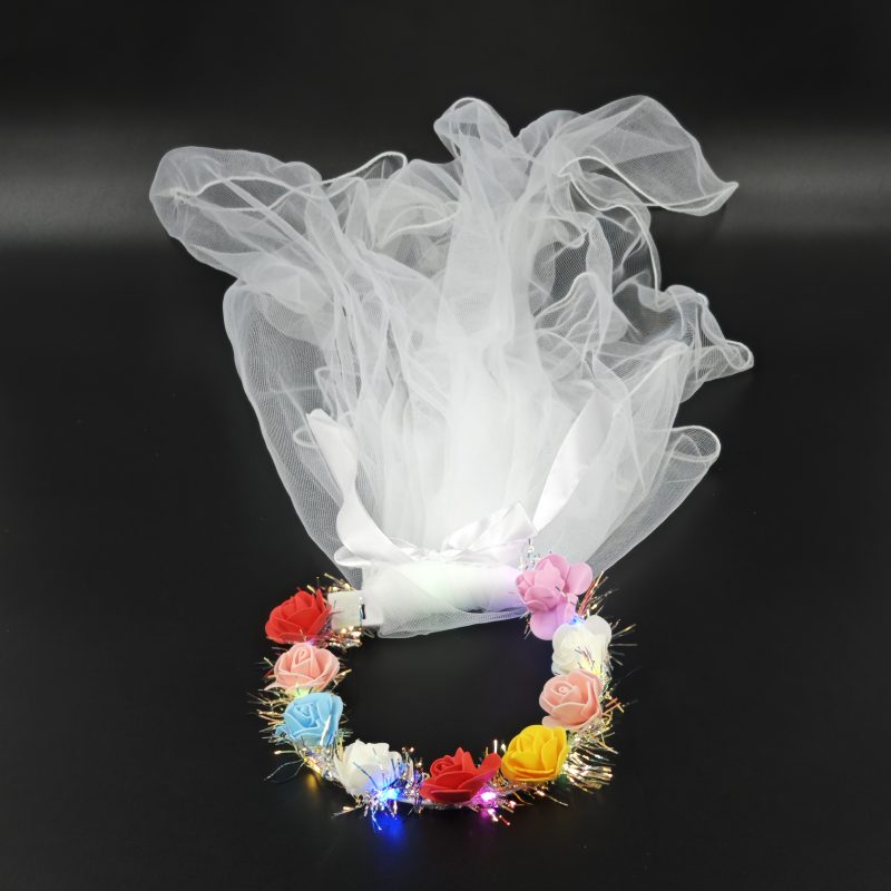 CORONA DE FLORES LED CON VELO X10
