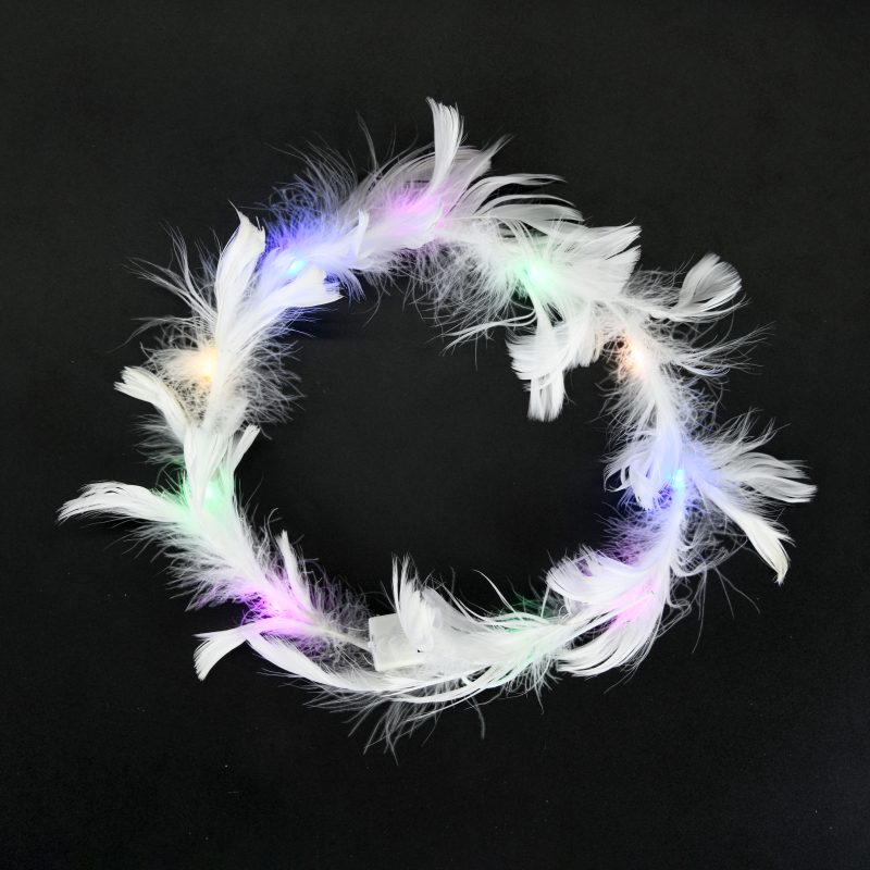 CORONA DE PLUMAS CON LUZ X10