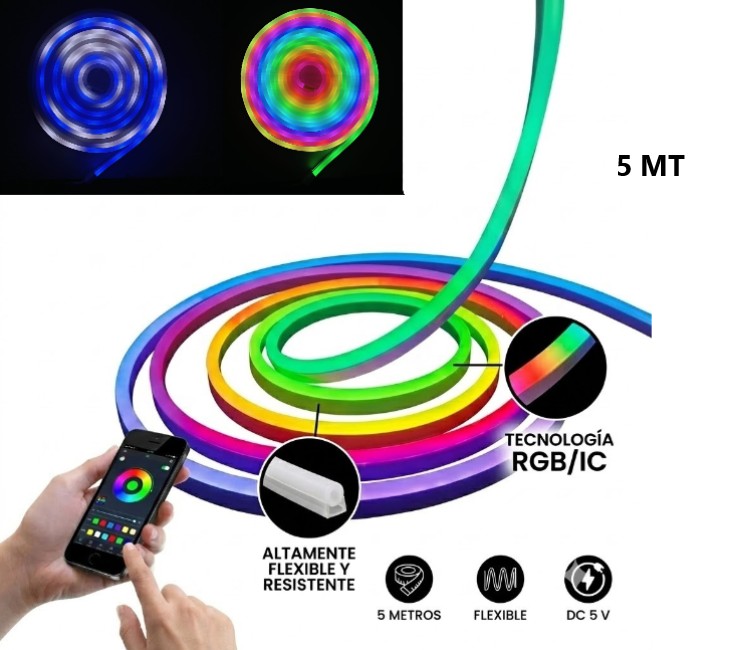 TIRA LED NEON RGB 5 MT CON APP C/CONTROL