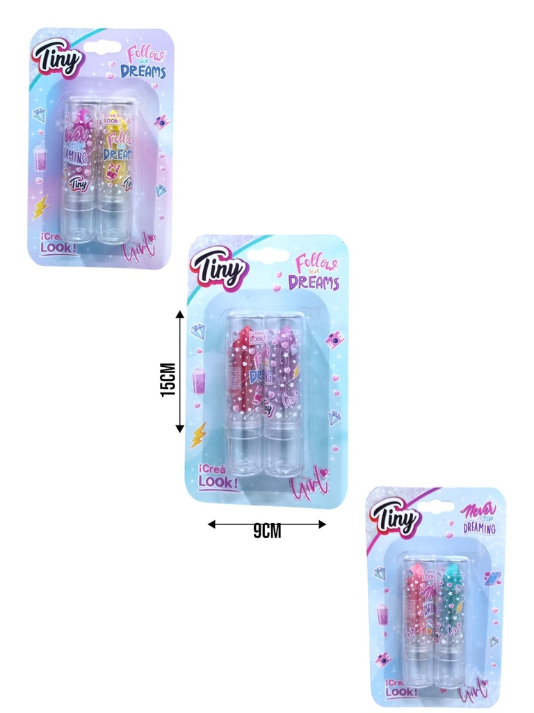 LAPIZ LABIAL X2 TINY COLORES Y DISEÑOS SURTIDOS 17X12X2CM