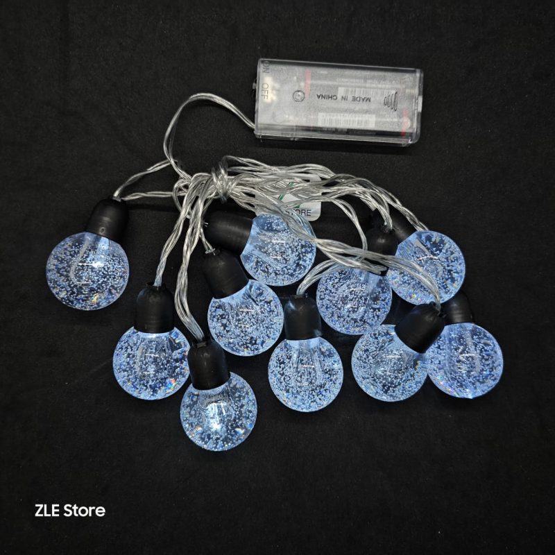 GUIRNALDA 10 LED – BOLITA TRANSPARENTE (BURBUJAS) CON CABEZAL NEGRO (AA)
