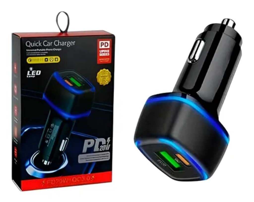CARGADOR AUTO 20W LED