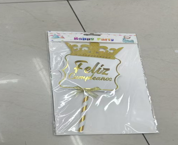 ADORNO PARA TORTA FELIZ CUMPLEAÑOS CORONA 24*7 CM X10