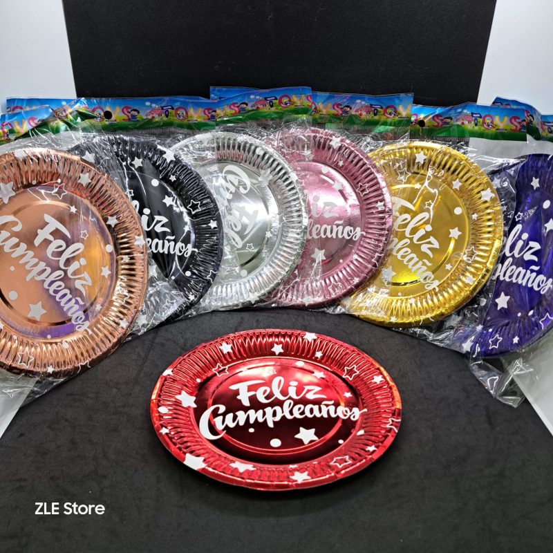 PLATO DE PAPEL DESCARTABLE FELIZ CUMPLEAÑOS X10