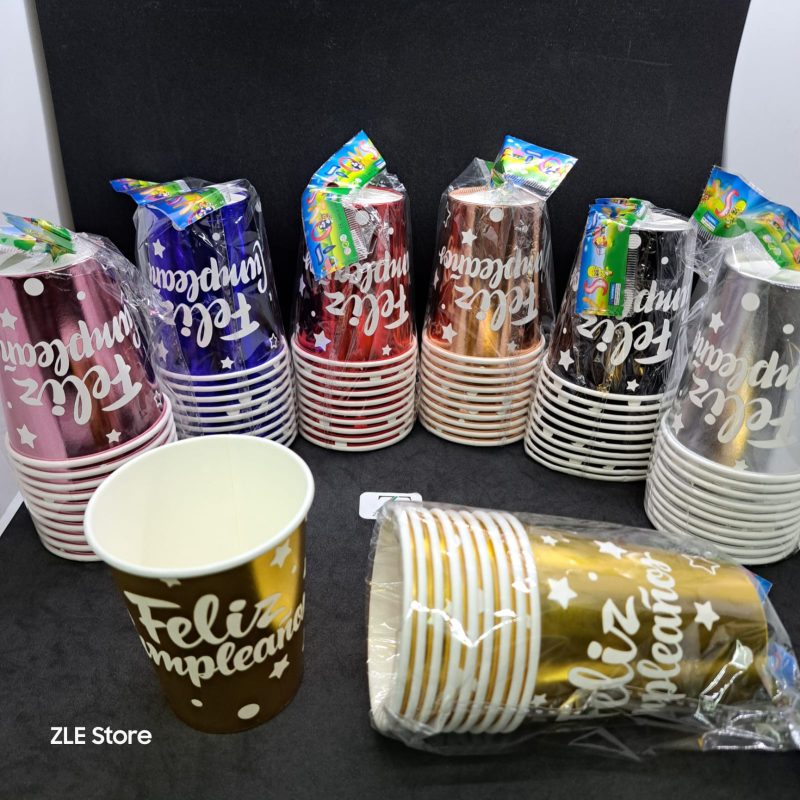 VASO DE PAPEL DESCARTABLE FELIZ CUMPLEAÑOS X10