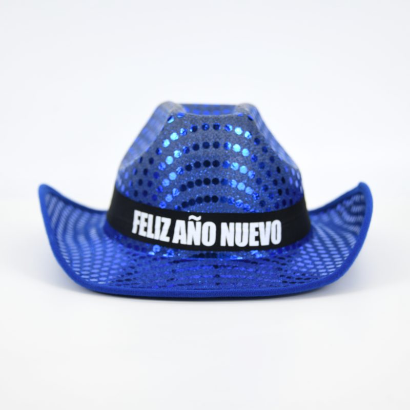 SOMBRERO VAQUERO “FELIZ AÑO NUEVO” CON LENTEJUELAS X12