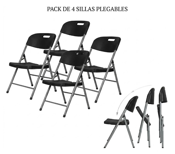 SILLA PLEGABLE COLOR NEGRO PACK X 4