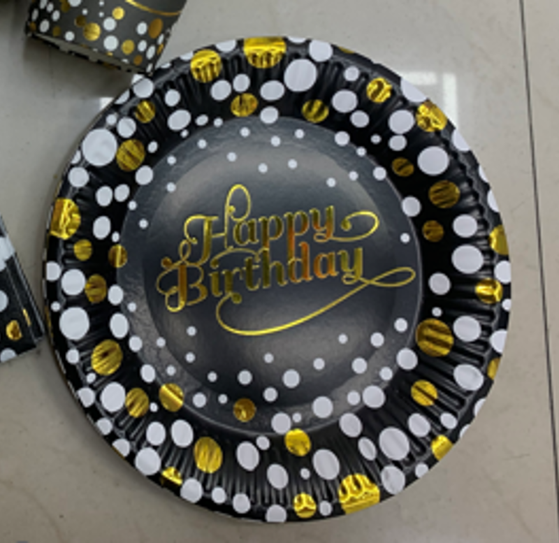 PLATO DE PAPEL CON LUNARES DE CUMPLEAÑOS X10