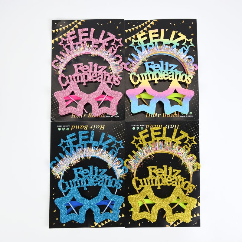 SET ANTEOJOS ESTRELLA Y VINCHA FELIZ CUMPLEAÑOS X12