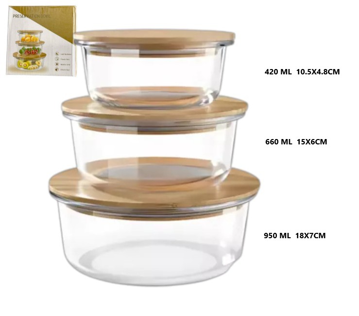 [PREITJS7161] SET X 3PCS. TAPPER DE VIDRIO TAPA DE BAMBU