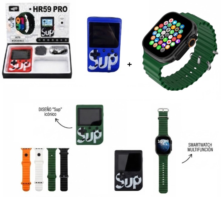COMBO CONSOLA SUP Y SMARTWATCH NEGRO Y ROJO