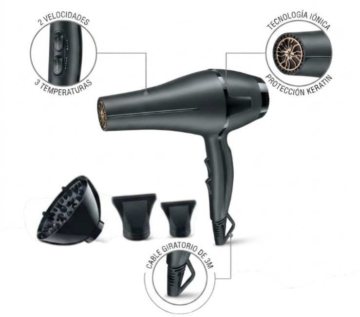 SECADOR DE PELO 3 EN 1 DIFUSOR 2400W
