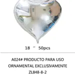 Globo Corazon 18" x50u - Plateado