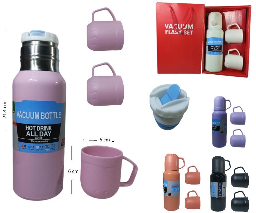 KU-3SETA SET DE TERMO 500ML + 3 TAZAS