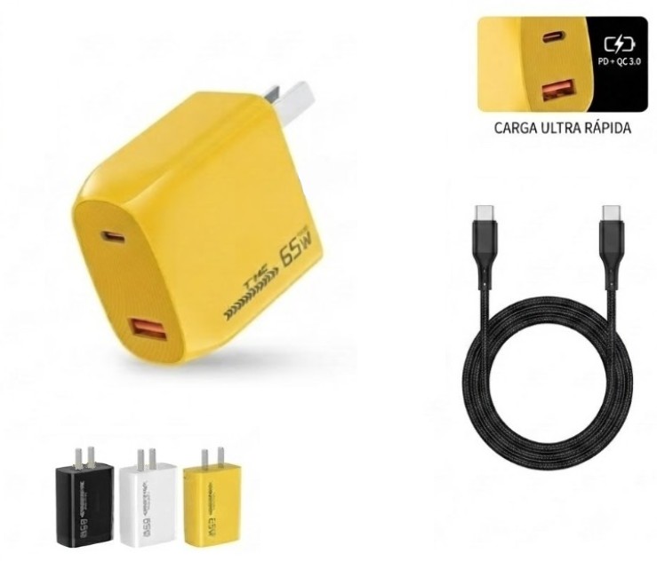 CARGADOR CARGA RAPIDA USB QC 65W