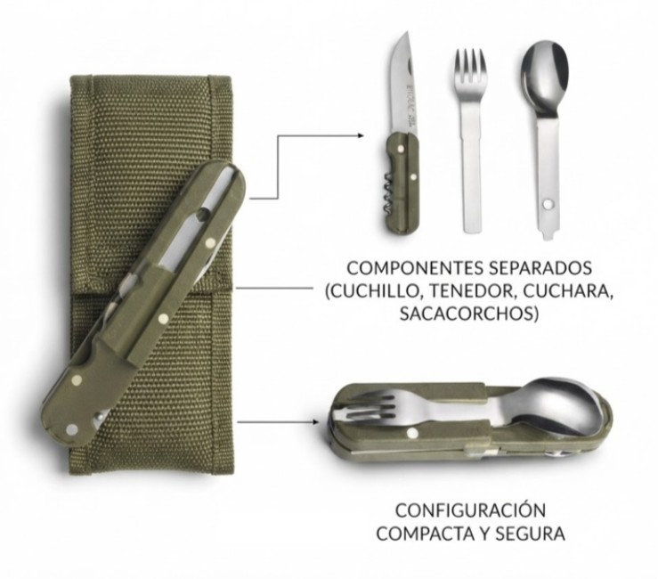 SET DE CUIBIERTOS DE CAMPING PLEGABLES