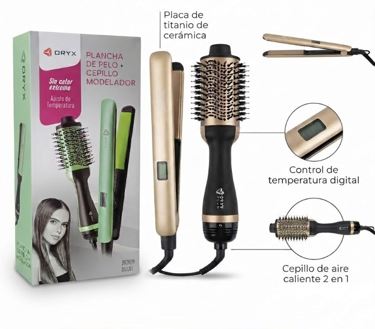 SET PLANCHA DE PELO + CEPILLO 2059