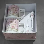 Set de 2 Tazas de Café con Cucharas de Porcelana