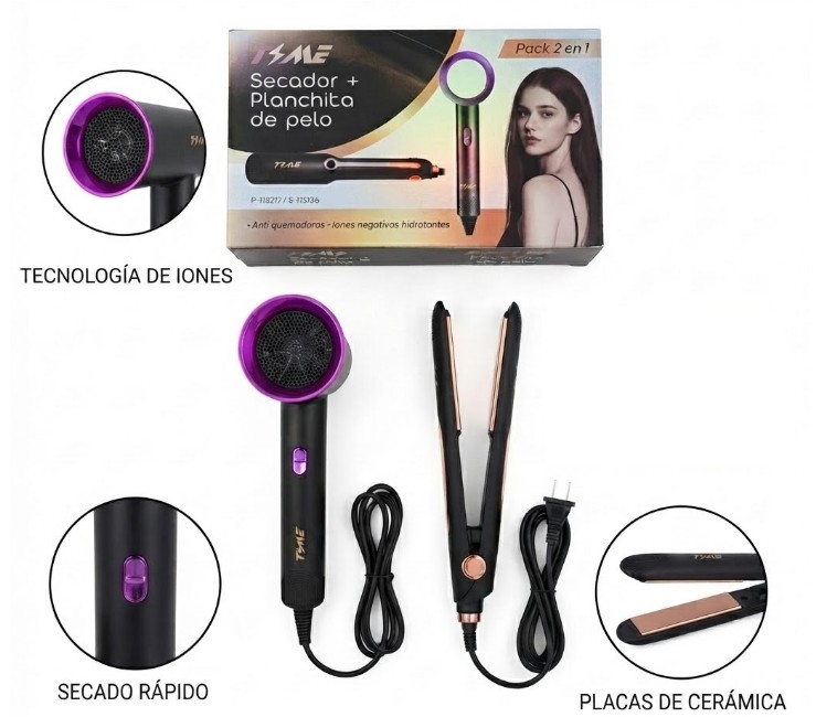 COMBO SECADOR Y PLANCHA DE PELO